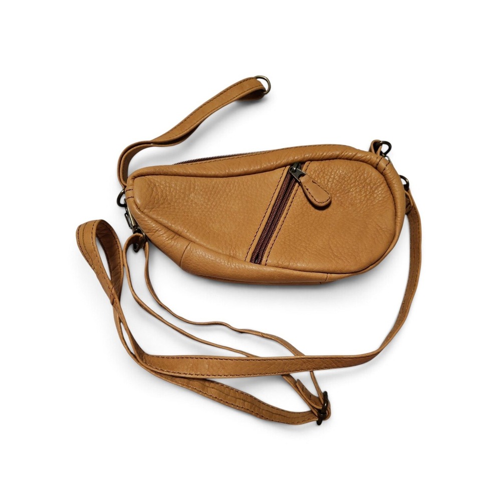 LL Bean Tan Pebble Grain Leather Crossbody Bag Teardrop Purse Brown 0ALY2